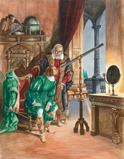 Galilée, maintenant aveugle, laisse un ami regarder les étoiles à travers son télescope depuis le balcon de son étude à Pise - Peter Jackson