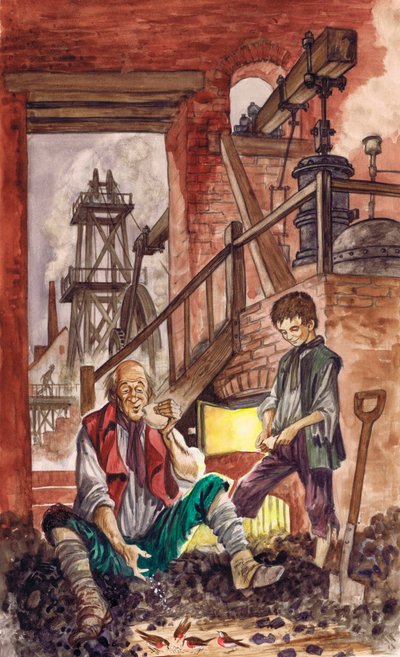 George Stephenson regardant son père nourrir les rouges-gorges qu