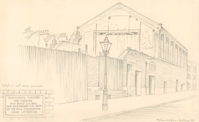 Théâtre de Marylebone, Londres, arrière du théâtre dans Mulready Street (anciennement Little Church Street) - Peter Jackson