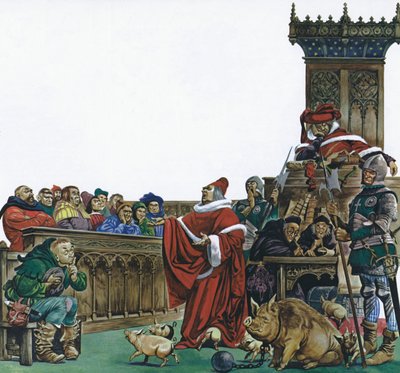 Cour médiévale où les animaux étaient jugés (lithographie en couleur) - Peter Jackson