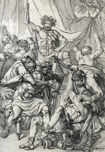 Heptarchie : représentation du chef anglo-saxon Hengist tuant ses ennemis pour fonder le royaume de Kent, vers 461 - Peter Johann Nepomuck Geiger