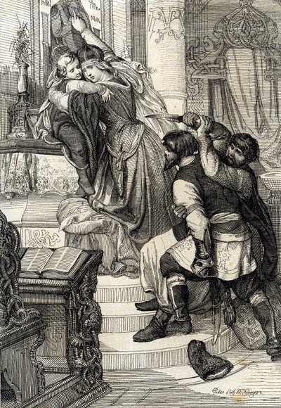 Révolte de Moscou de 1682 : La tsarine Natalia Narychkina protégeant son fils le prince Pierre (1672-1725) des attaques des streltsy, Russie - Peter Johann Nepomuck Geiger