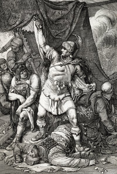 Antiquité romaine : « La prise de Jérusalem » représentation du siège de Jérusalem par les Romains en 70 après J.-C., la ville est saccagée par les troupes de l