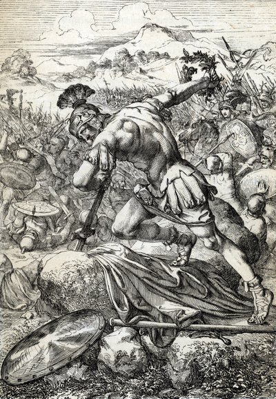 Le suicide du général romain Varus (Publius Quinctilius Varus) sur son épée à la bataille de Teutobourg opposant les Romains aux Germains en 9 après J.-C. - Peter Johann Nepomuck Geiger
