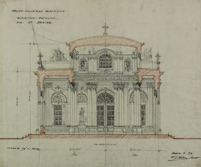 Pavillon du Chocolat-Menier, Exposition universelle de Colombie, Chicago, Illinois, croquis de coupe - Peter Joseph Weber