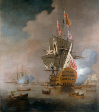 Une fête royale approchant un navire amiral de la flotte rouge - Peter Monamy
