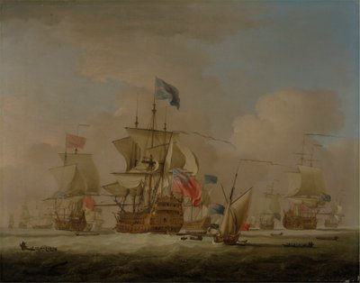 Navires de guerre britanniques et une goélette - Peter Monamy
