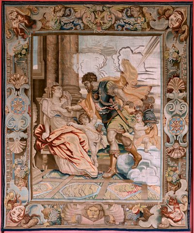 Tapisserie flamande. Série Histoire du consul Decius Mus. Mars apparaît à Rhea Silvia. Huitième tapisserie de la série. Modèle P P Rubens. Manufacture Jan Raes II, Bruxelles. Vers 1620-1629. Tissu Or, argent, soie et laine. - Peter Paul (after) Rubens