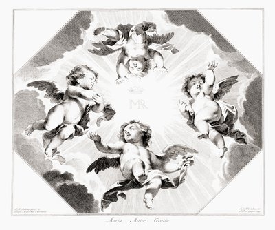 Quatre anges enfants célébrant la Vierge Marie - Peter Paul (after) Rubens