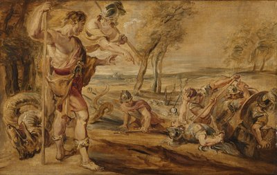 Cadmus, guidé par Minerve, observe les Spartoi se battre - Peter Paul Rubens (after)