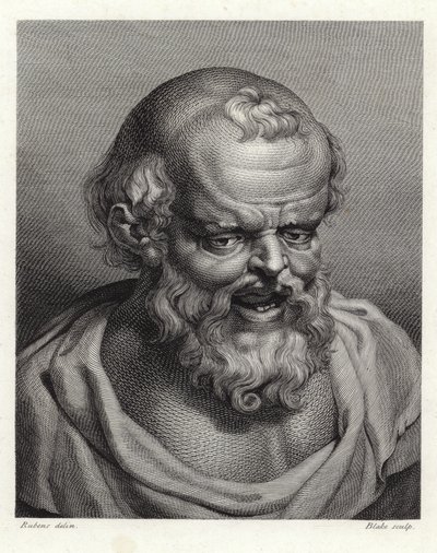 Portrait du philosophe grec ancien Démocrite (gravure au pointillé) - Peter Paul Rubens