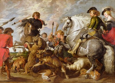 Rubens, sa seconde épouse et son fils dans une chasse au loup et au renard, d