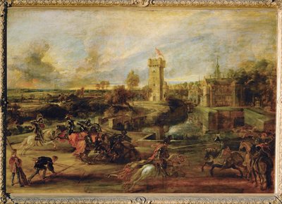 Tournoi près des douves du château de Steen (peinture sur bois) - Peter Paul Rubens