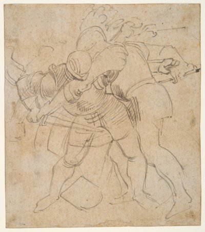 Deux soldats en armure combattant (r); un chien (v) - Peter Paul Rubens