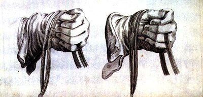 Étude de deux mains gantées tenant les rênes d