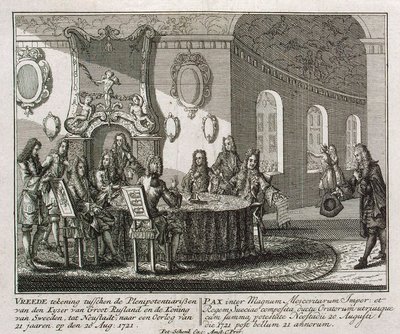 Conclusion du traité de paix de Nystad le 20 août 1721 - Peter Schenk the Younger