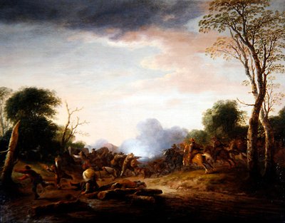 Une embuscade dans un paysage boisé - Peter de Bloot
