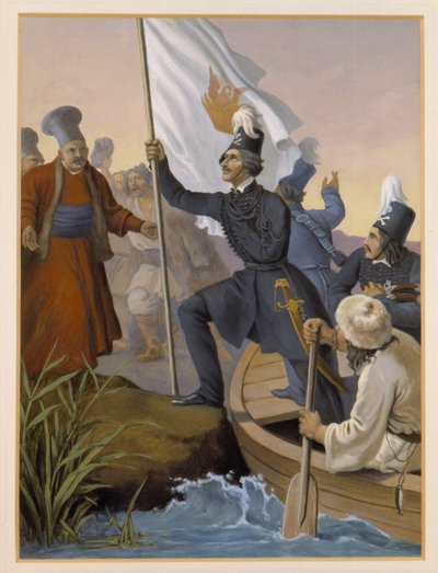 Alexandros Ypsilantis traversant la rivière Prouthos, février 1821 - Peter von Hess
