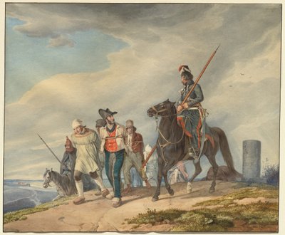 Trois cavaliers armés escortant des prisonniers près de Reims - Peter von Hess
