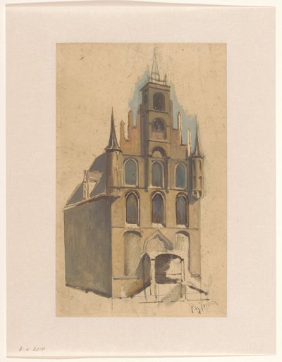Projet pour un bâtiment de style gothique tardif avec pignon à gradins et pinacles - Petrus Gerardus Vertin
