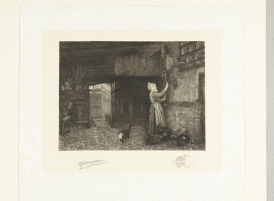 Femme remontant une horloge murale - Petrus Johannes Arendzen