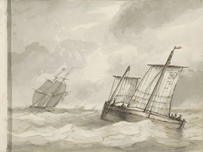 Voiliers sur une mer agitée - Petrus Johannes Schotel (circle of)