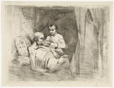 Homme malade recevant à boire - Petrus Marius Molijn