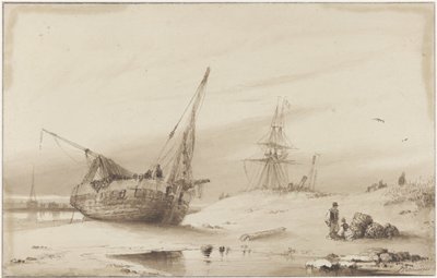 Navires sur la plage - Petrus Paulus Schiedges (I)