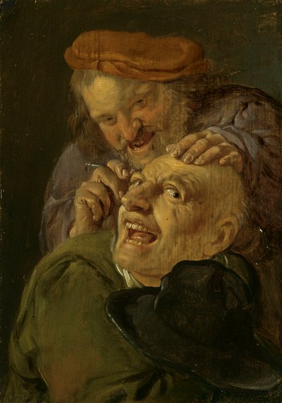Toucher : Un barbier traitant un homme. De la série Personnifications des cinq sens, c.1635-66 - Petrus Staverenus