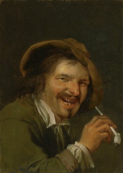 Odorat : Un homme riant fumant une pipe. De la série Personnifications des cinq sens, c.1635-66 - Petrus Staverenus