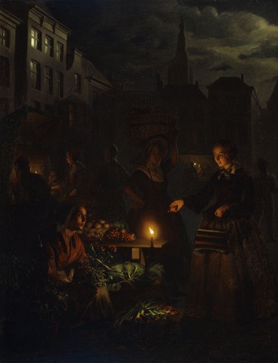 Scène de marché de nuit - Petrus van Schendel
