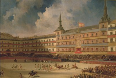 Corrida sur la Plaza Mayor à Madrid pendant les célébrations du mariage du duc de Montpensier - Pharamond Blanchard