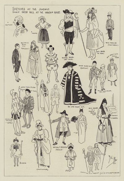 Croquis au bal costumé juvénile à la Mansion House - Phil May