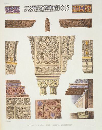 Détails de la Cour des Lions, Alhambra, de 