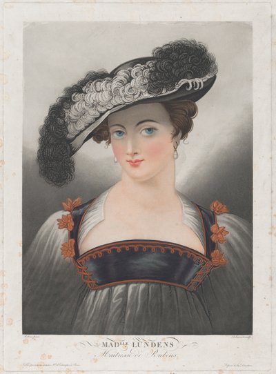 Portrait de Susanna Lunden, portant un chapeau à larges bords avec des plumes - Philibert Louis Debucourt