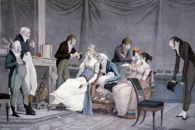 Les visites, scène avec mobilier Directoire inspiré par l