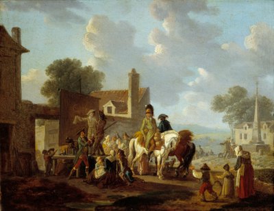 Villageois et cavaliers regardant la pantomime - Philibert Louis Debucourt