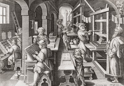 Une imprimerie européenne vers 1590 (gravure) - Philip (after) Galle