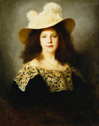 Portrait de Mici Lukacs, 10 ans, portant une robe bleu foncé avec col en dentelle - Philip Alexius de Laszlo