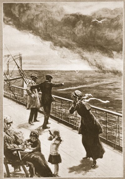 Meurtre en haute mer : Première vue de la torpille (litho) - Philip Dadd