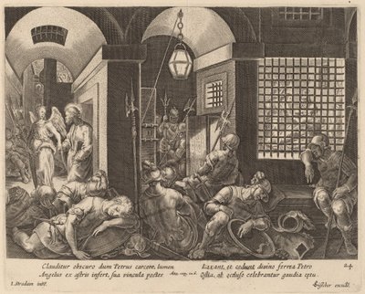 Saint Pierre délivré de prison par un ange - Philip Galle after Jan van der Straet