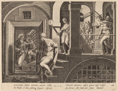 Le Geôlier sur le point de se tuer, Converti par Saint Paul - Philip Galle after Jan van der Straet