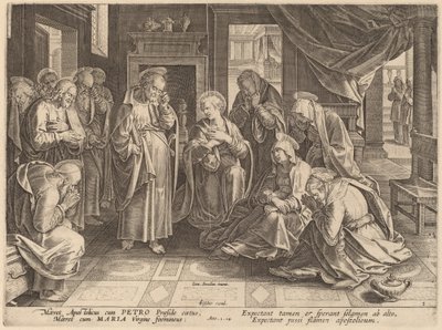 La Rencontre des apôtres et des femmes dans la chambre haute - Philip Galle after Jan van der Straet