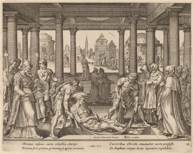 Hommes Dévots Portant Saint Étienne à son Enterrement - Philip Galle after Maerten van Heemskerck