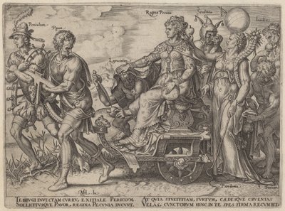Dangers et vices accompagnant la richesse - Philip Galle, after Maerten van Heemskerck