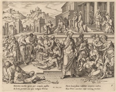 Saint Pierre guérissant les malades avec son ombre - Philip Galle after Maerten van Heemskerck