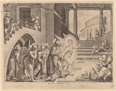 Les Apôtres Libérés de la Prison par un Ange - Philip Galle after Maerten van Heemskerck