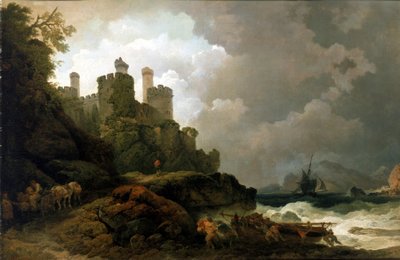 Un bateau de pêche tiré à terre, près du château de Conwy (Pays de Galles) - Philip James de (1740 1812) Loutherbourg