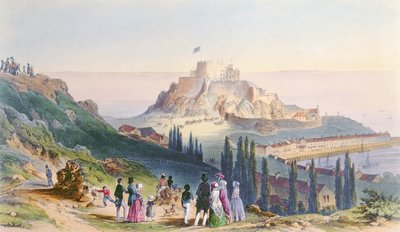 Arrivée de Sa Majesté au Mont Orgueil, 3 septembre 1846, de la visite de la reine Victoria à Jersey, gravé par H. Walter, 1847 - Philip John Ouless
