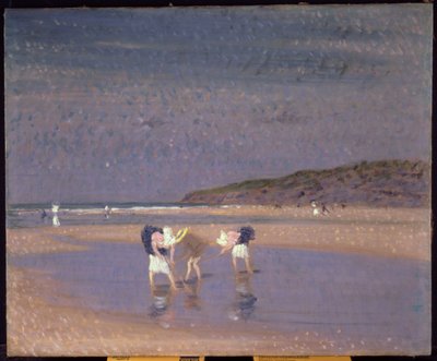 Enfants pêchant des crevettes sur les sables de Boulogne - Philip Wilson Steer